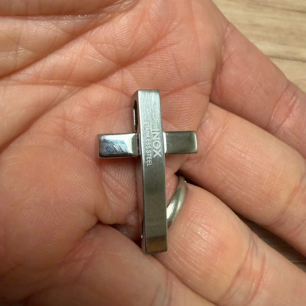 INOX Stainless Steel Cross Pendant Silver Gold Rivet Mixed Metal Hidden Bail